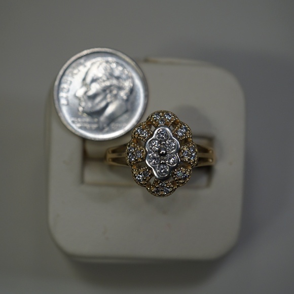 14K Two Tone Gold Genuine Diamond Ring - Picture 5 of 6